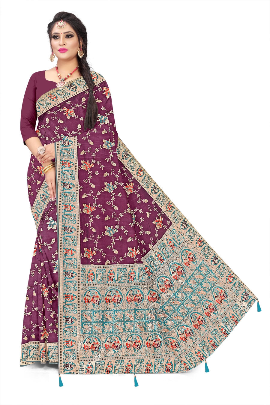 Jacquard Pashmina Floral Print Elegant Saree for Festive Wear