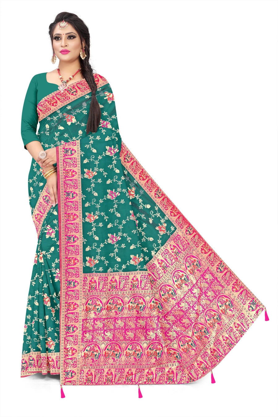 Jacquard Pashmina Floral Print Elegant Saree for Festive Wear
