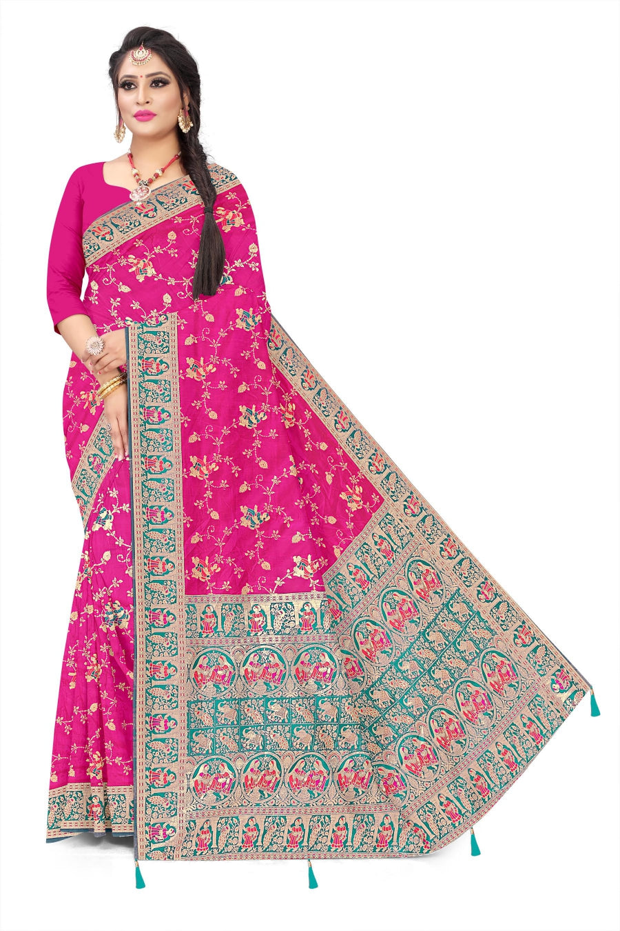 Jacquard Pashmina Floral Print Elegant Saree for Festive Wear