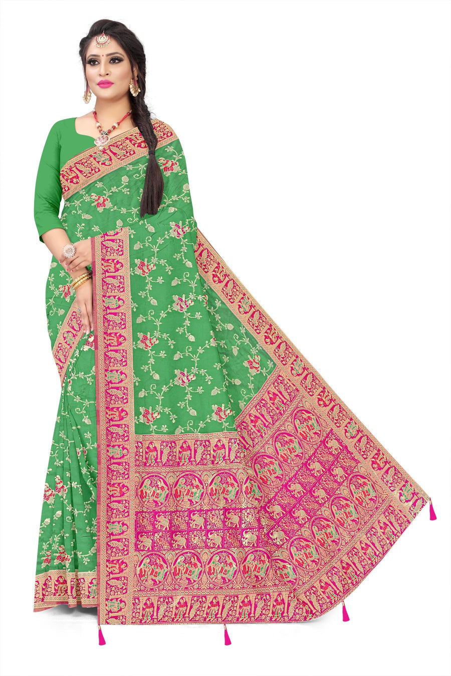 Jacquard Pashmina Floral Print Elegant Saree for Festive Wear