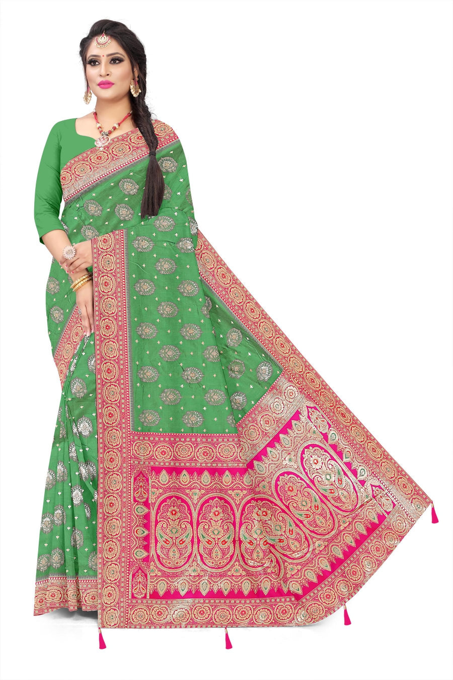 Jacquard Floral Butti Pashmina Elegant Sari for Festive Wear
