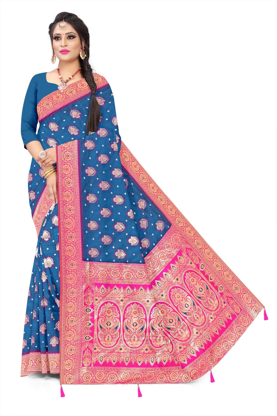 Jacquard Floral Butti Pashmina Elegant Sari for Festive Wear