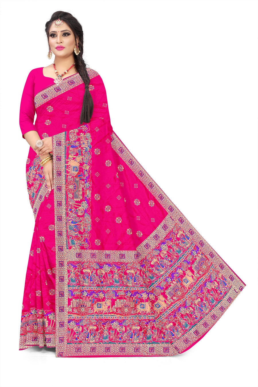 Jacquard Pashmina Floral and Leaves Print Elegant Saree for Festive Wear