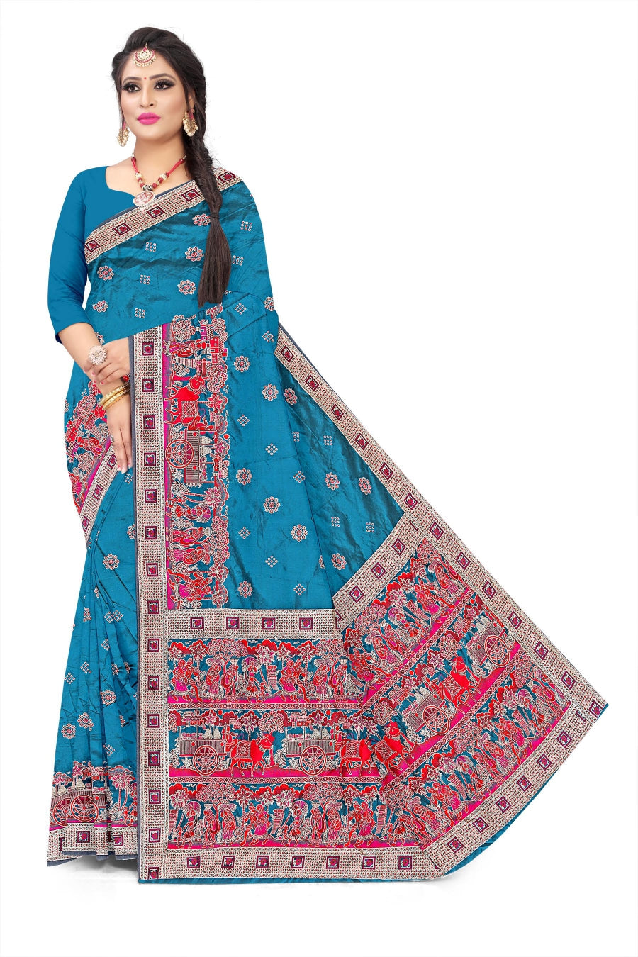 Jacquard Pashmina Floral and Leaves Print Elegant Saree for Festive Wear