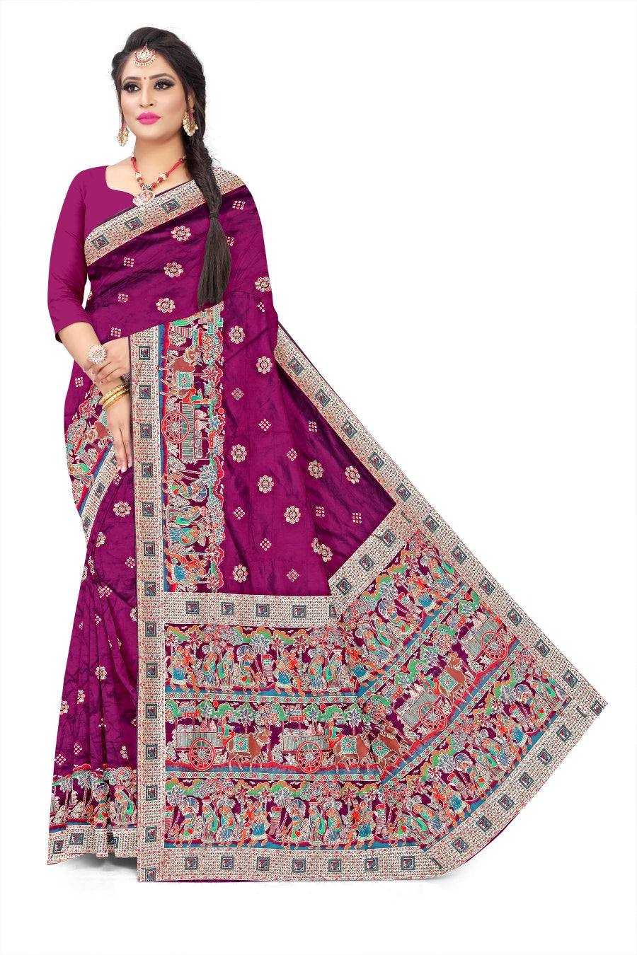 Jacquard Pashmina Floral and Leaves Print Elegant Saree for Festive Wear