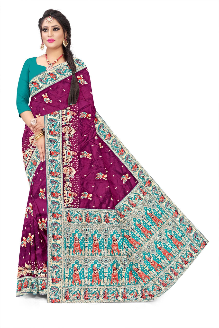 Jacquard Pashmina Baby Doll Print Woven Elegant Saree for Festive Wear