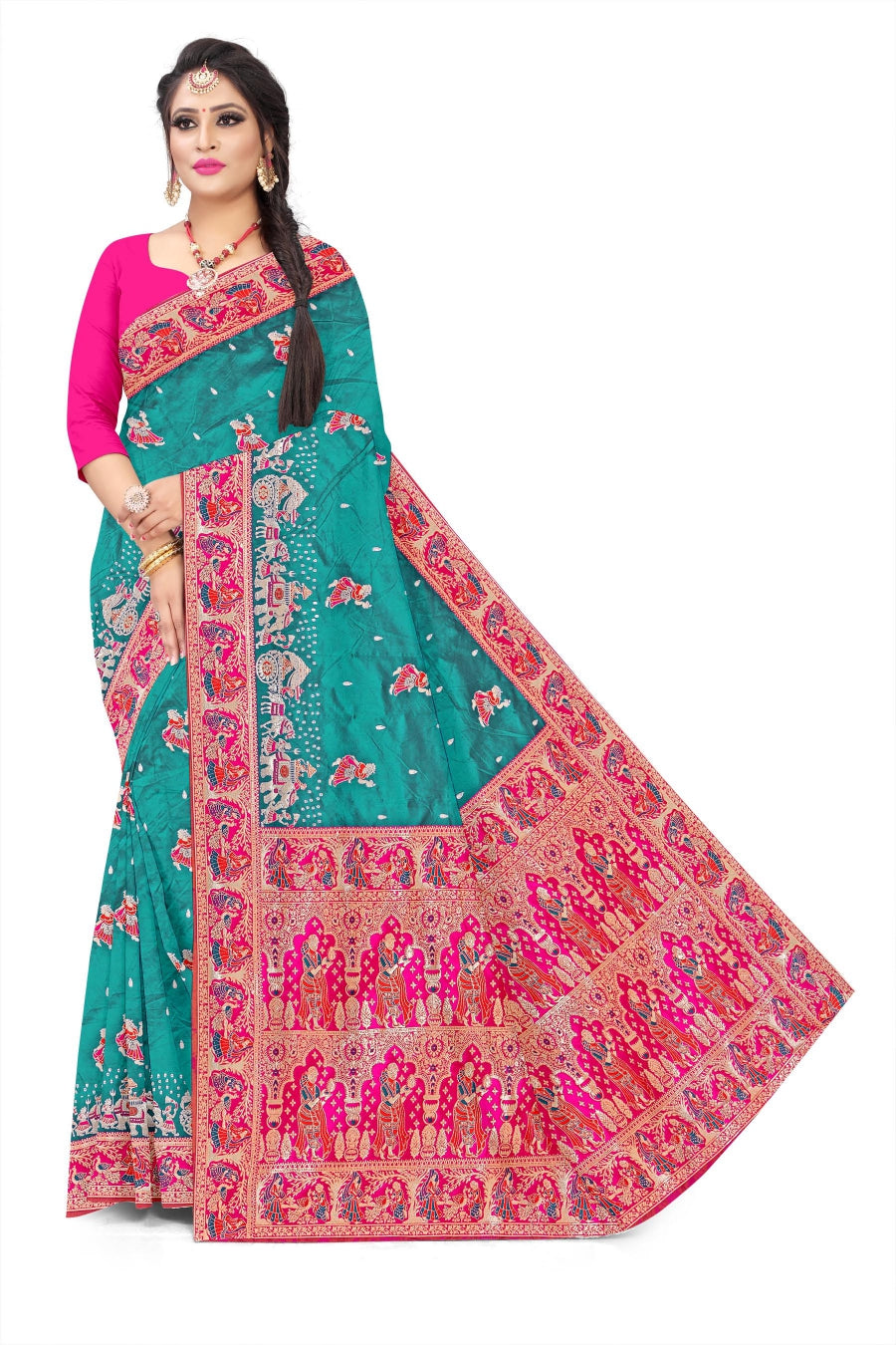 Jacquard Pashmina Baby Doll Print Woven Elegant Saree for Festive Wear