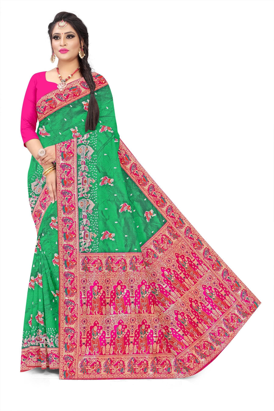 Jacquard Pashmina Baby Doll Print Woven Elegant Saree for Festive Wear