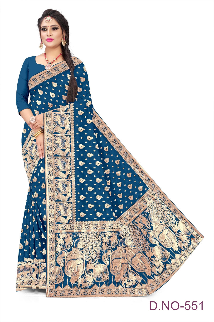 Soft Trendy Silk Jacquard Mor Print Sari for Festive Look