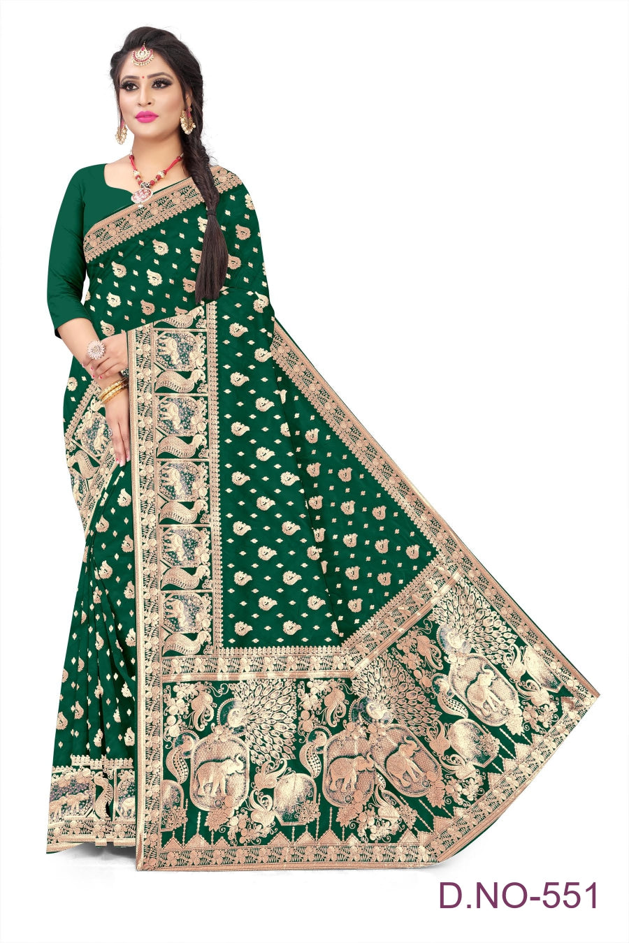 Soft Trendy Silk Jacquard Mor Print Sari for Festive Look