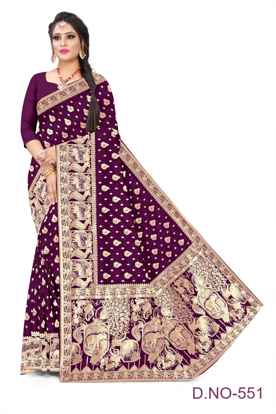 Soft Trendy Silk Jacquard Mor Print Sari for Festive Look