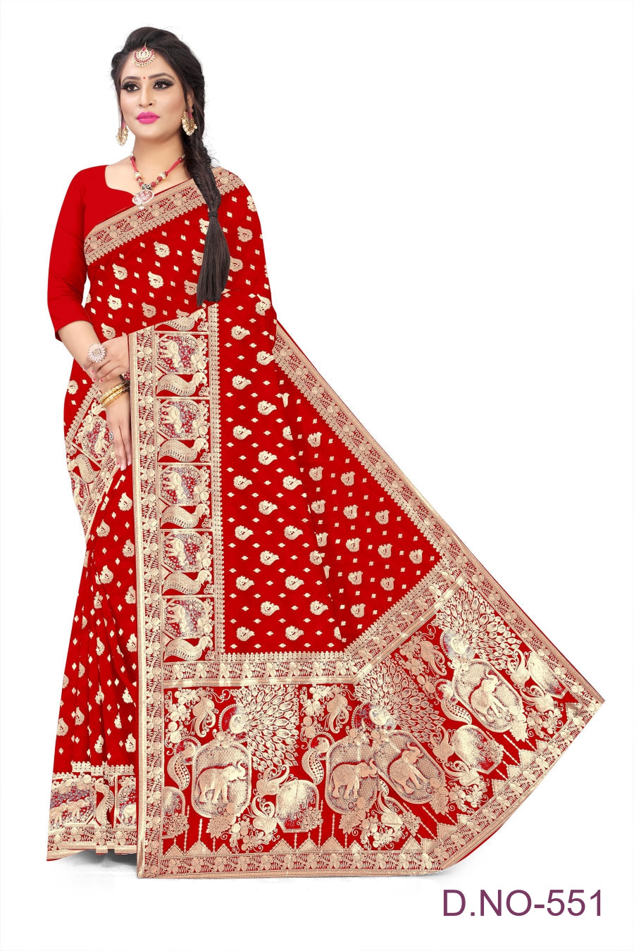 Soft Trendy Silk Jacquard Mor Print Sari for Festive Look