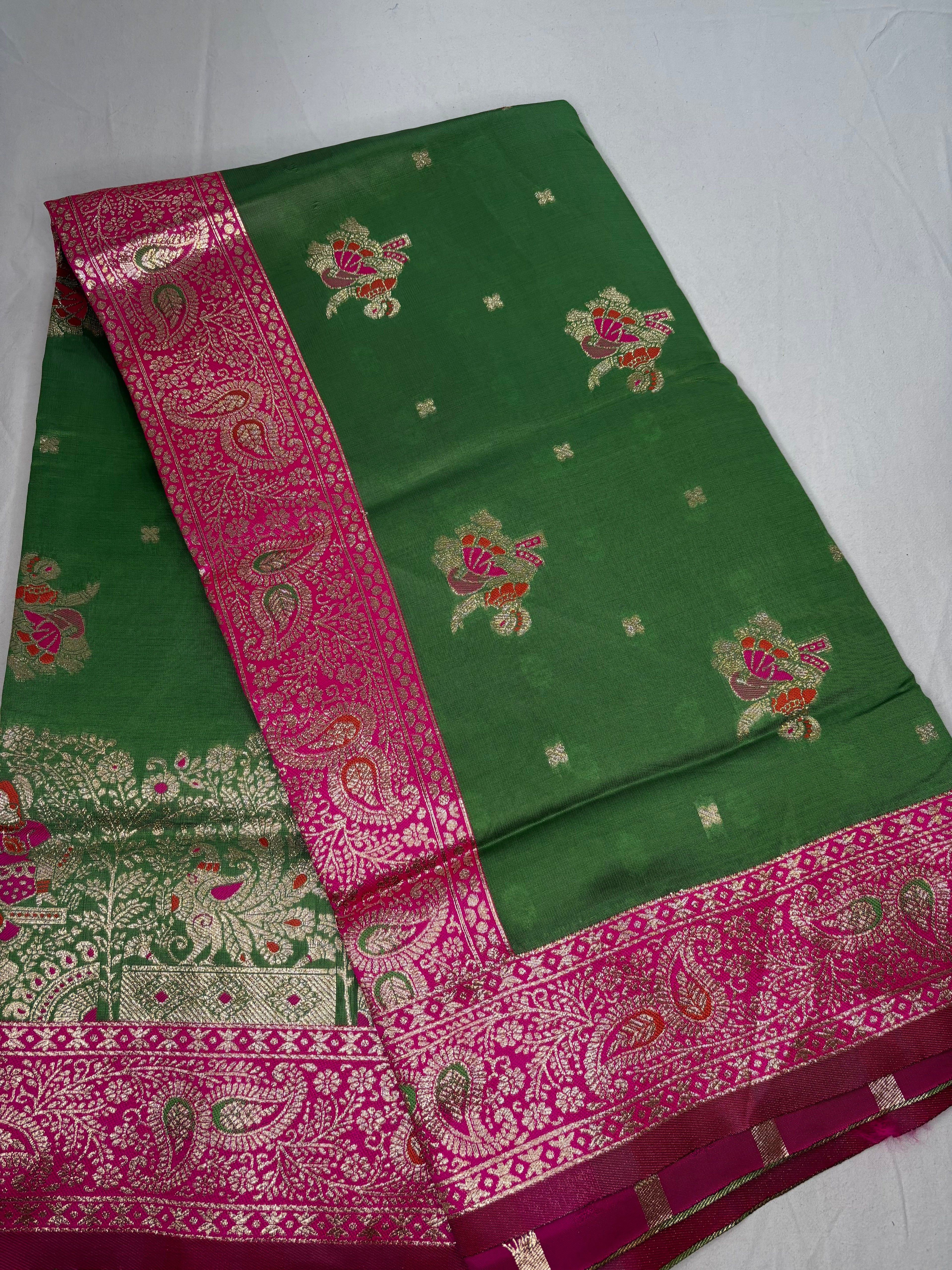 Jacquard Pashmina Peacock Girl Print Elegant Sari with Zari Work for Festive Wear