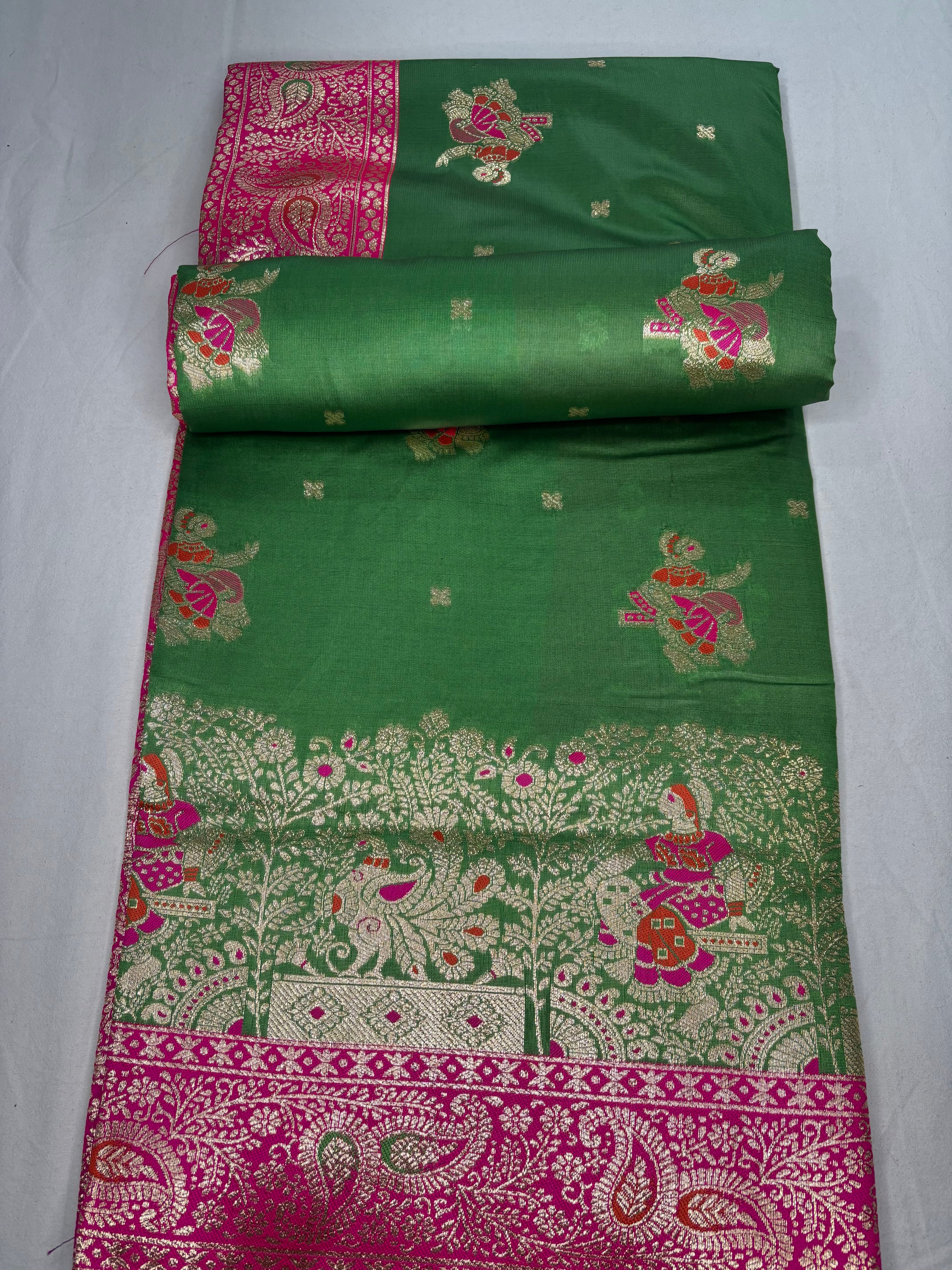 Jacquard Pashmina Peacock Girl Print Elegant Sari with Zari Work for Festive Wear