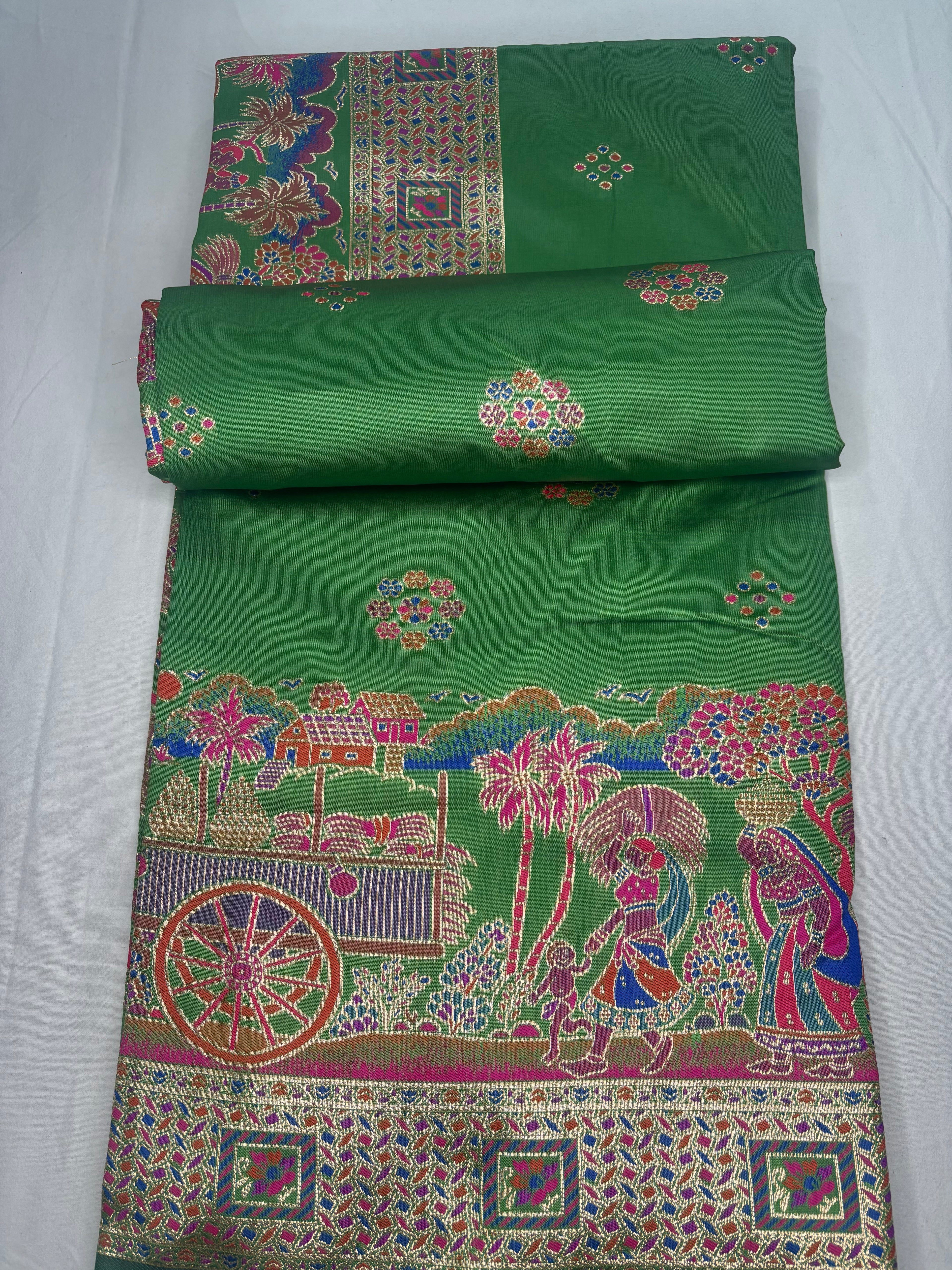 Jacquard Pashmina Floral and Leaves Print Elegant Saree for Festive Wear