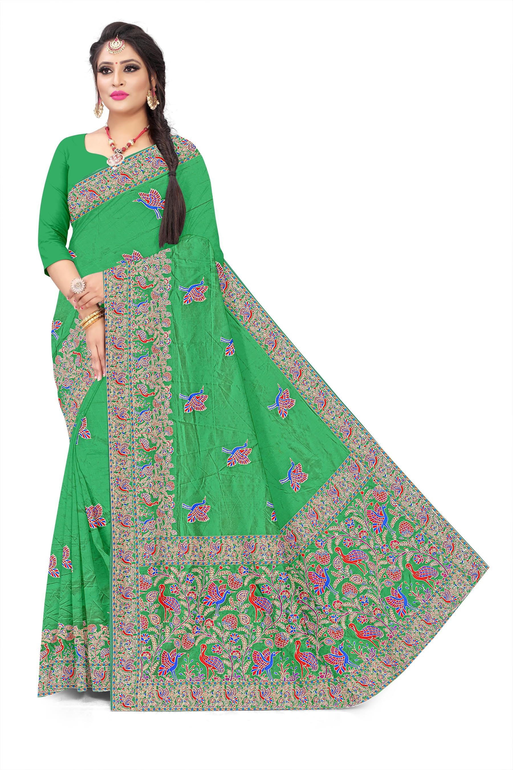 Jacquard Rani Pashmina Mor Print Elegant Saree