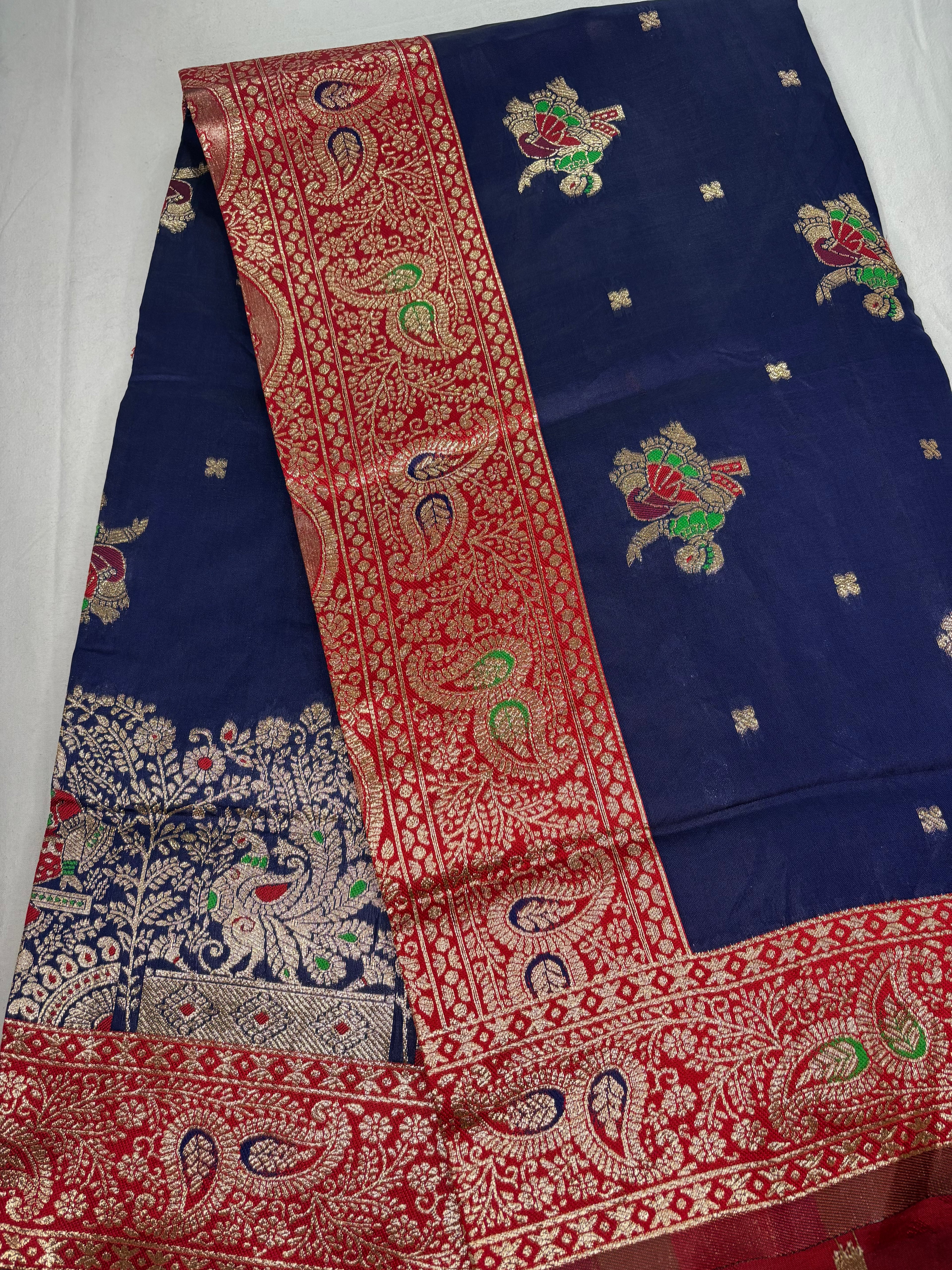Jacquard Pashmina Peacock Girl Print Elegant Sari with Zari Work for Festive Wear