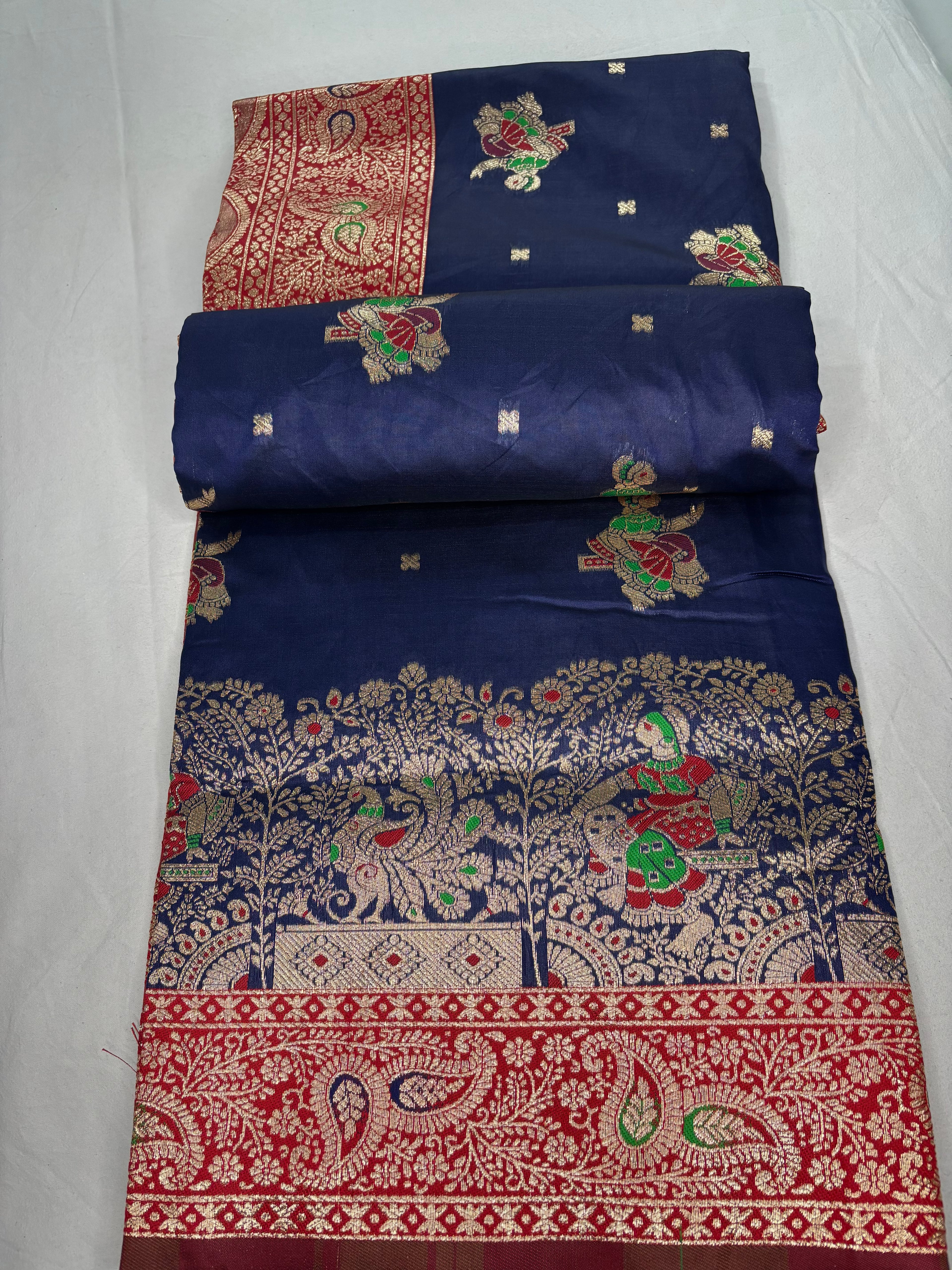 Jacquard Pashmina Peacock Girl Print Elegant Sari with Zari Work for Festive Wear