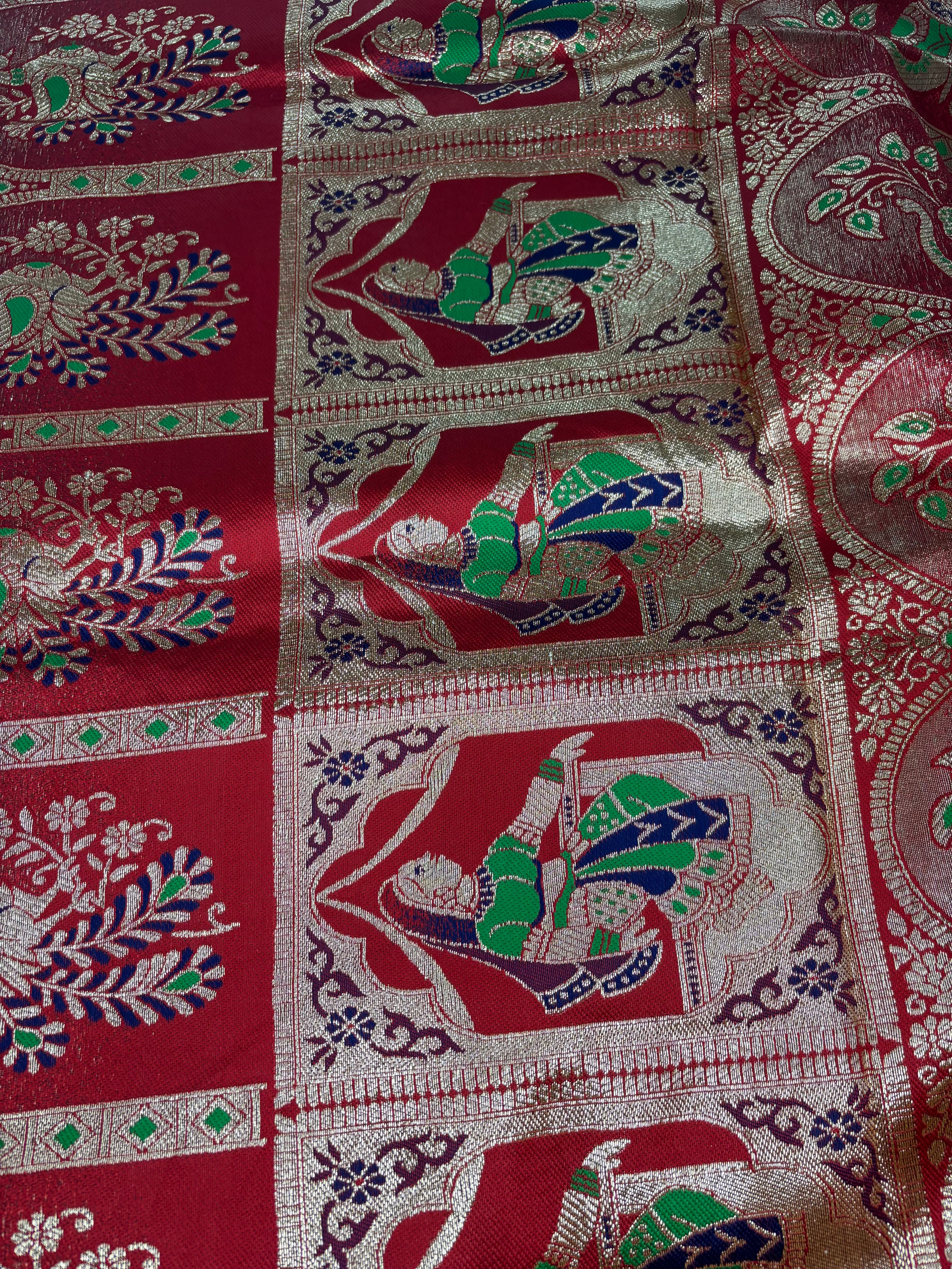 Jacquard Pashmina Peacock Girl Print Elegant Sari with Zari Work for Festive Wear