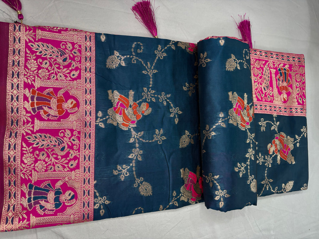 Jacquard Pashmina Floral Print Elegant Saree for Festive Wear