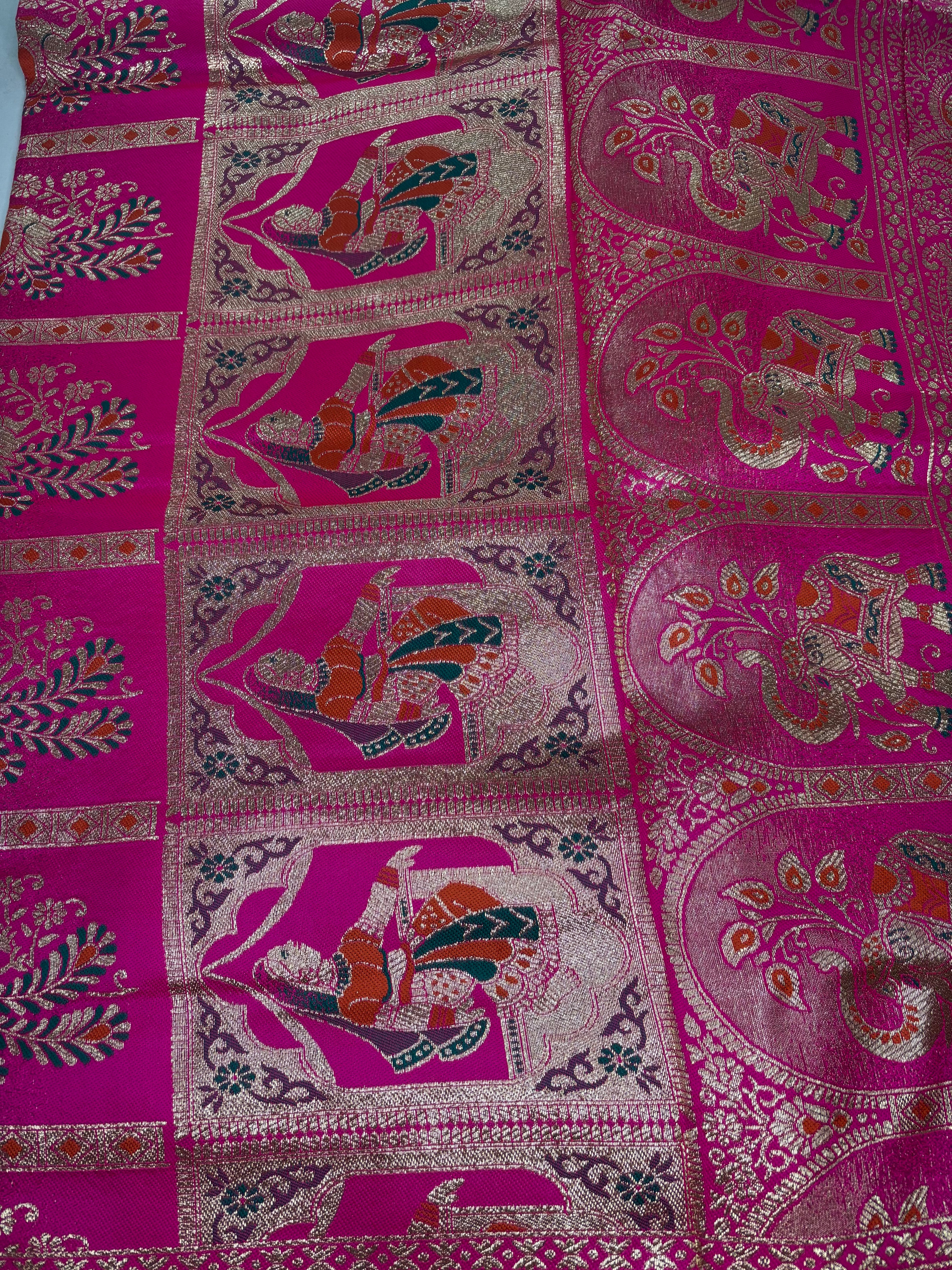 Jacquard Pashmina Peacock Girl Print Elegant Sari with Zari Work for Festive Wear