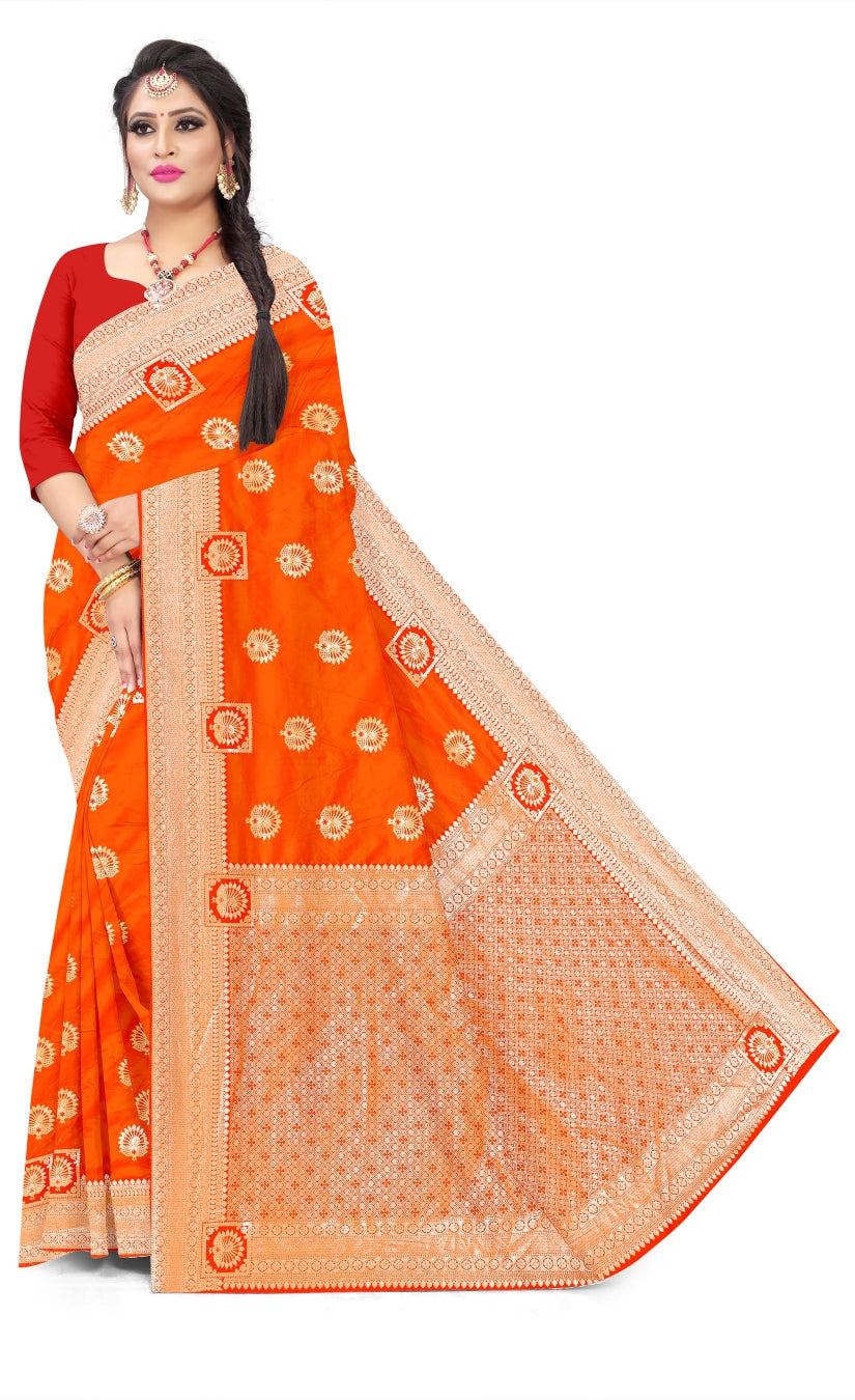 Soft Trendy Silk Jacquard Mor Butti Print Sari for Festive Look