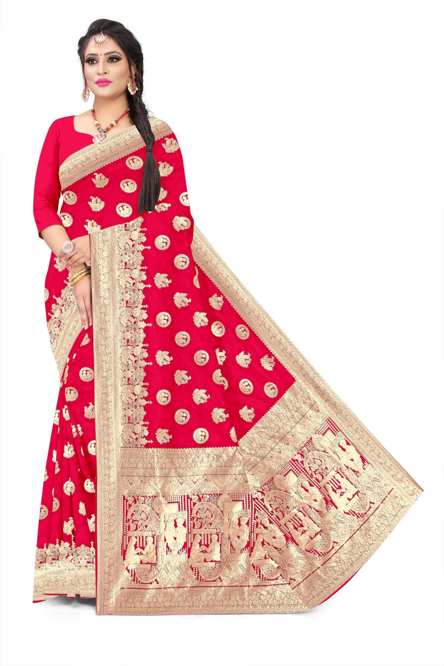 Soft Trendy Silk Jacquard Doll Guda Print Sari for Festive Wedding Look 50/600