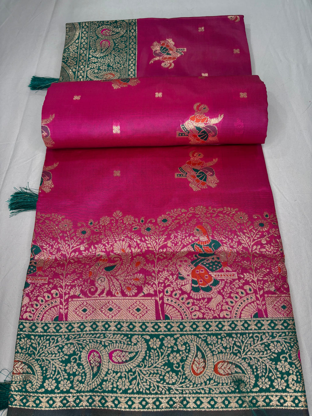 Jacquard Pashmina Peacock Girl Print Elegant Sari with Zari Work for Festive Wear