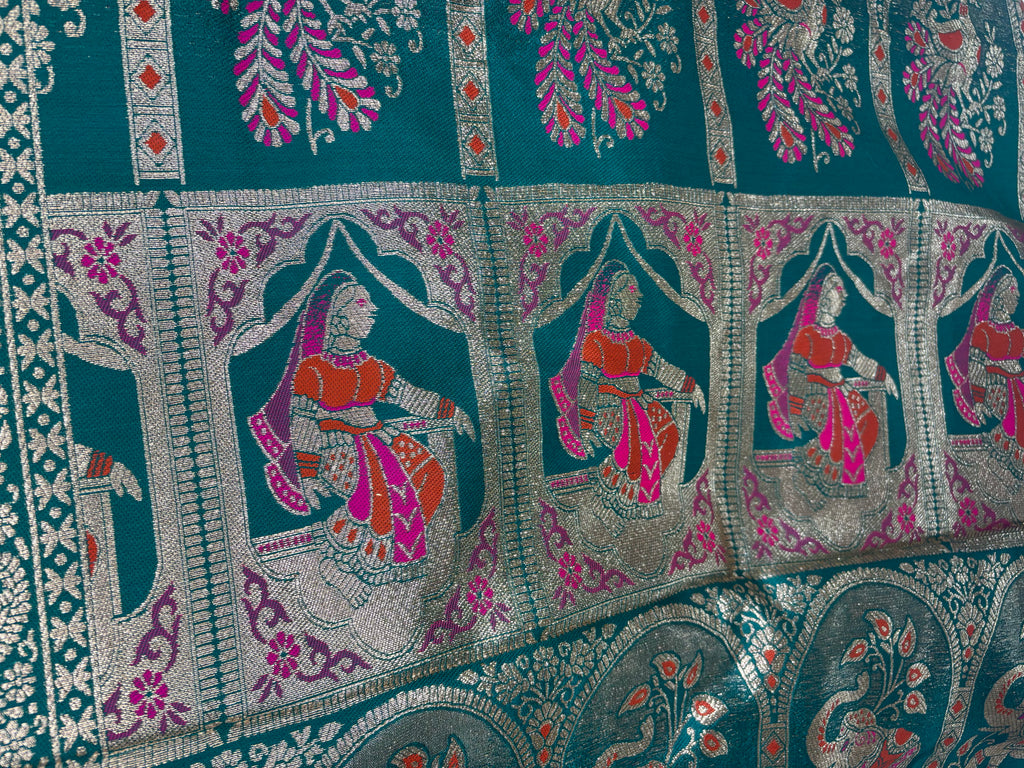 Jacquard Pashmina Peacock Girl Print Elegant Sari with Zari Work for Festive Wear