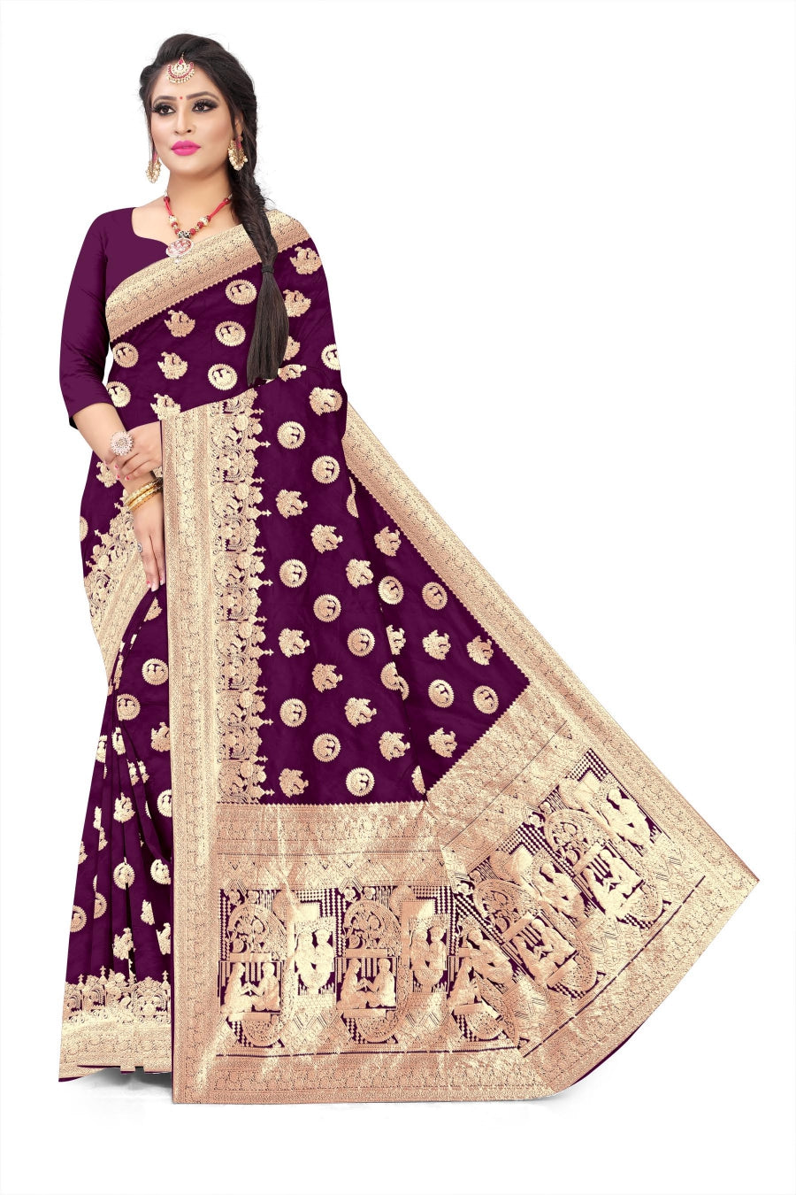 Soft Trendy Silk Jacquard Doll Guda Print Sari for Festive Wedding Look 50/600