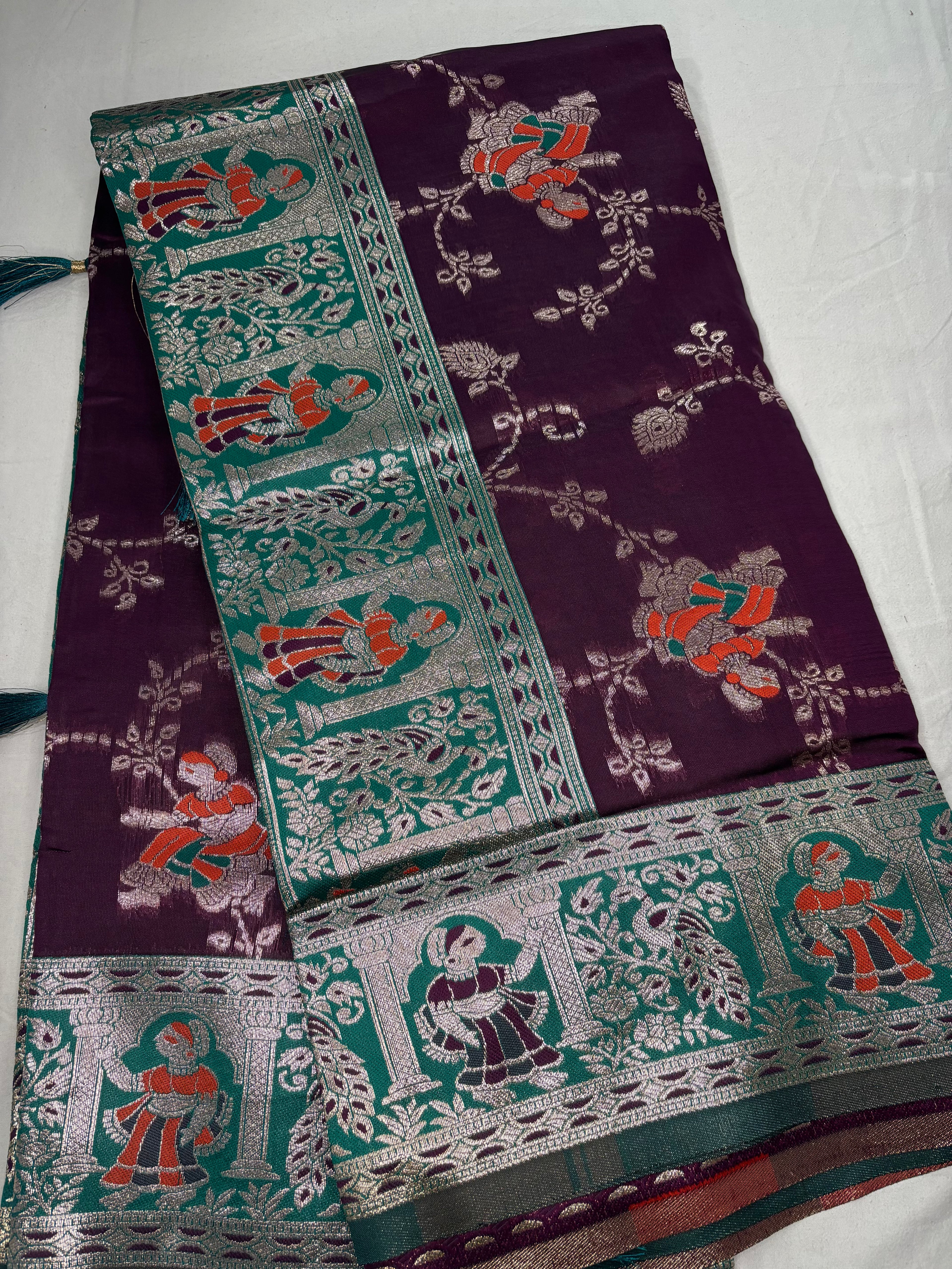 Jacquard Pashmina Floral Print Elegant Saree for Festive Wear