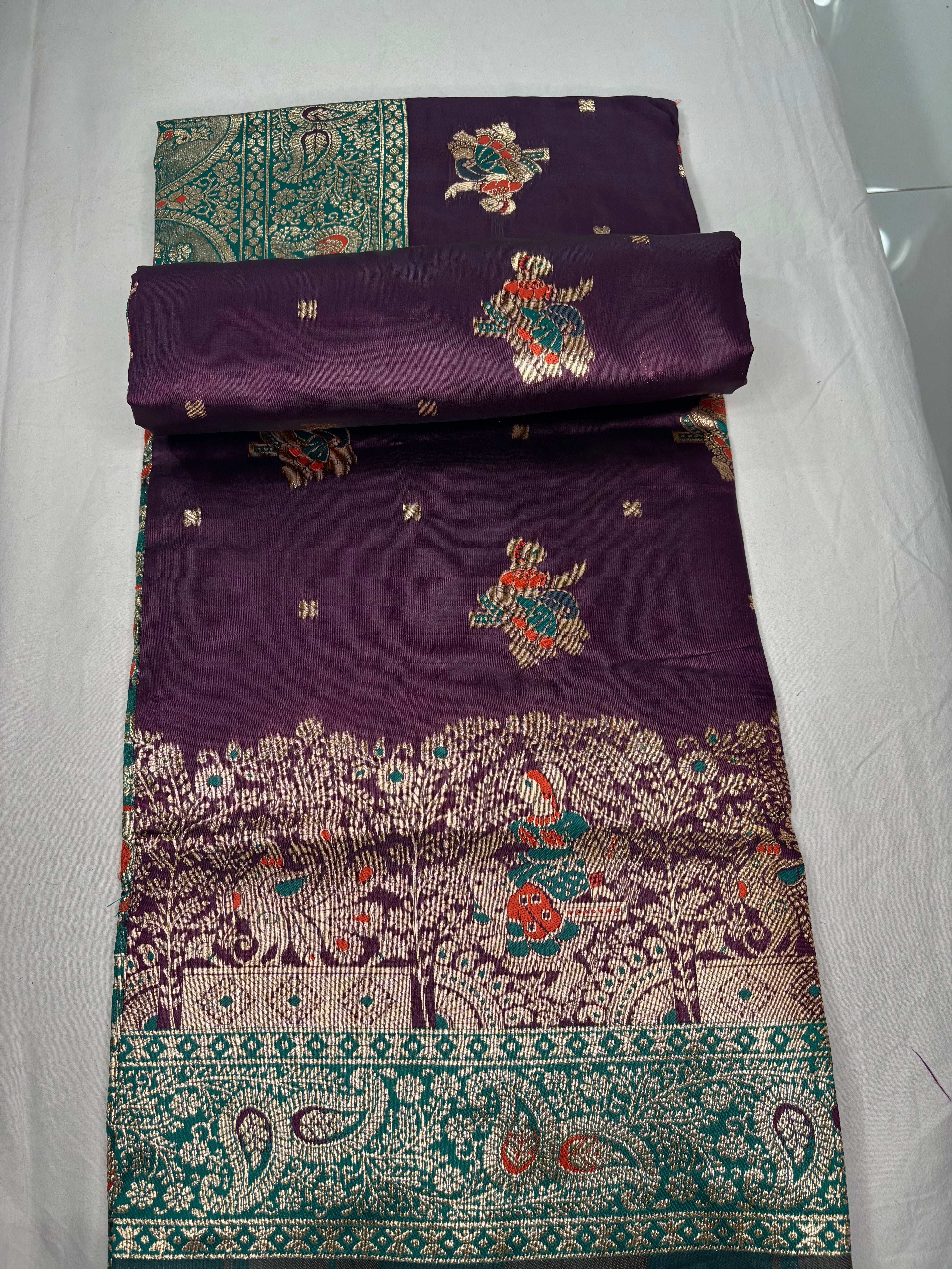 Jacquard Pashmina Peacock Girl Print Elegant Sari with Zari Work for Festive Wear
